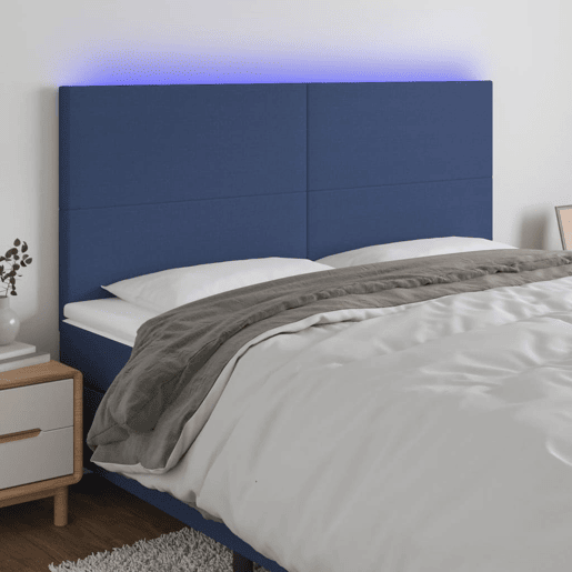 vidaXL Cabeceira de cama c luzes LED tecido 180x5x118128 cm azul