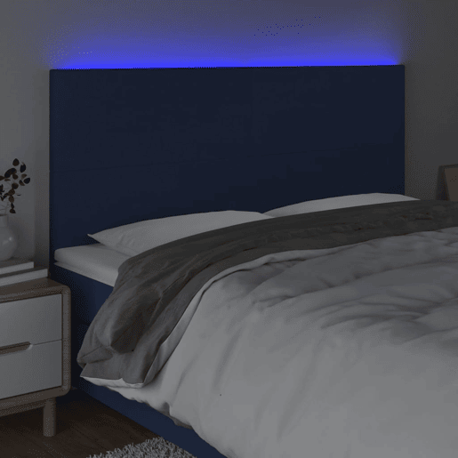 vidaXL Cabeceira de cama c luzes LED tecido 180x5x118128 cm azul