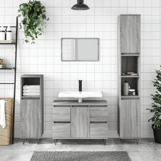 vidaXL Armário de casa de banho 80x33x60 cm deriv.madeira cinza sonoma vidaXL Armário de casa de banho 80x33x60 cm deriv.madeira cinza sonoma
