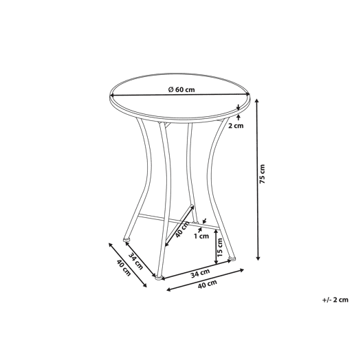 Mesa bistrô COMISO 60 cm 60 cm Metal PretoBranco