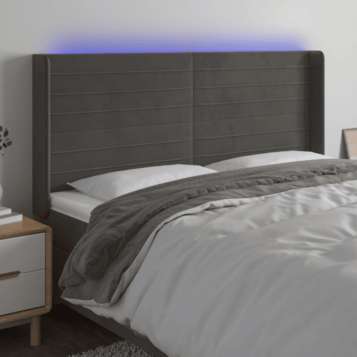 vidaXL Cabeceira de cama c LED veludo 183x16x118128 cm cinza-escuro vidaXL Cabeceira de cama c LED veludo 183x16x118128 cm cinza-escuro
