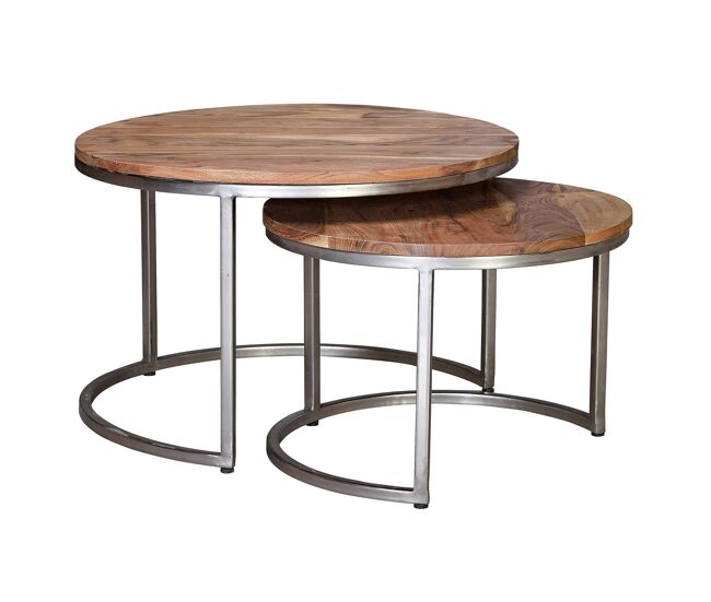 Mesa de café madera de mango y patas de metal. Marrón.Giner y Colomer 46x70x70