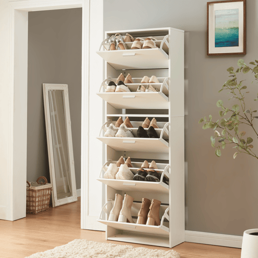 Sapateira Sykkylven 169x60x24 cm com 5 abas Branco en.casa