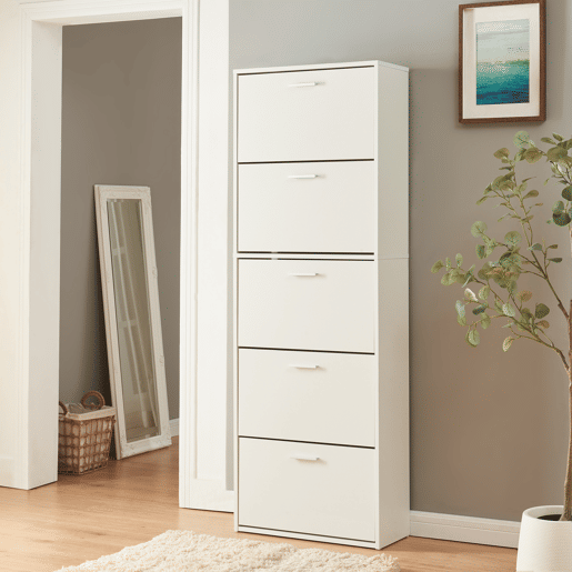 Sapateira Sykkylven 169x60x24 cm com 5 abas Branco en.casa