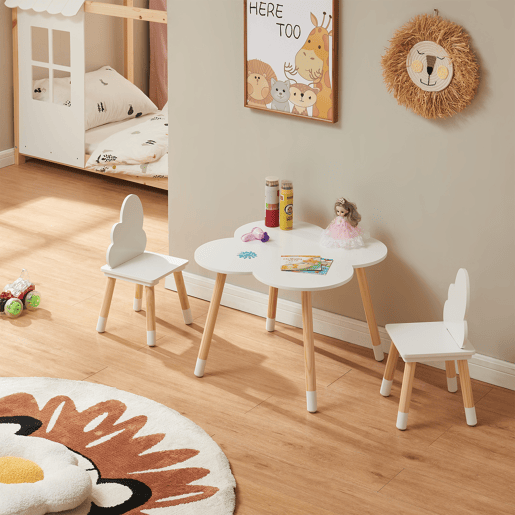 Conjunto mesa e 2 cadeiras para crianças Epim design de nuvens Branco en.casa