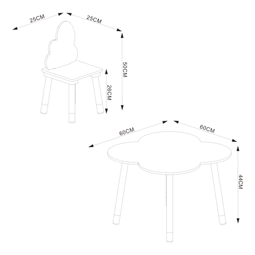 Conjunto mesa e 2 cadeiras para crianças Epim design de nuvens Branco en.casa