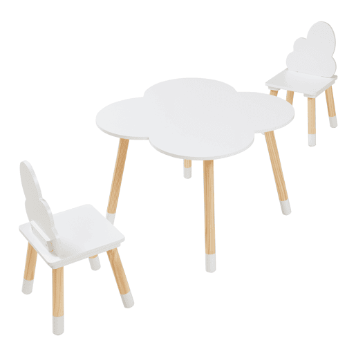 Conjunto mesa e 2 cadeiras para crianças Epim design de nuvens Branco en.casa