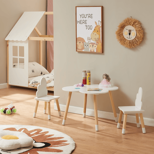 Conjunto mesa e 2 cadeiras para crianças Epim design de nuvens Branco en.casa