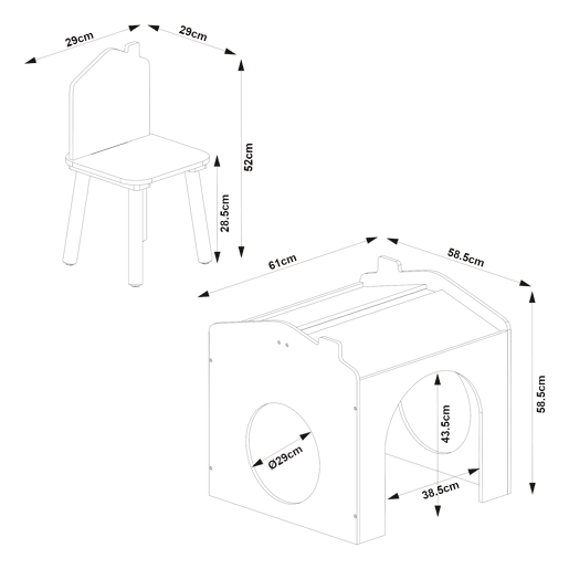 Conjunto de mesa para crianças Romso com 2 cadeiras aspecto de casa Branco en.casa