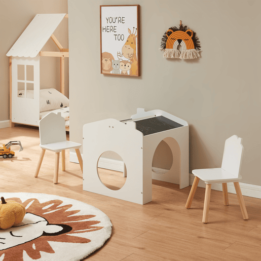 Conjunto de mesa para crianças Romso com 2 cadeiras aspecto de casa Branco en.casa