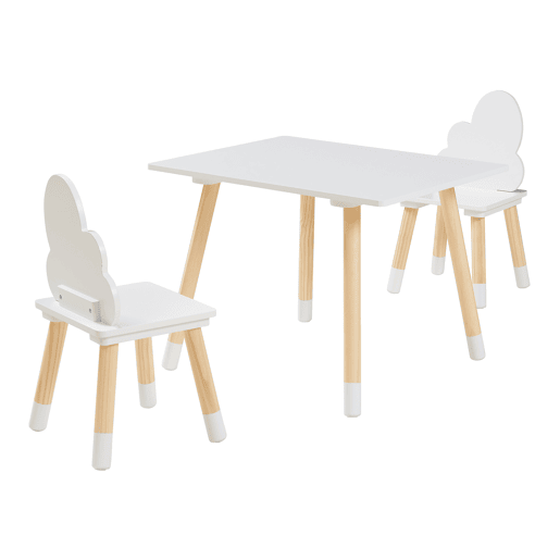 Conjunto mesa e 2 cadeiras para crianças Hovle design de nuvens Blanco en.casa