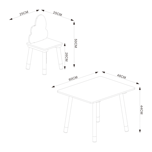 Conjunto mesa e 2 cadeiras para crianças Hovle design de nuvens Blanco en.casa