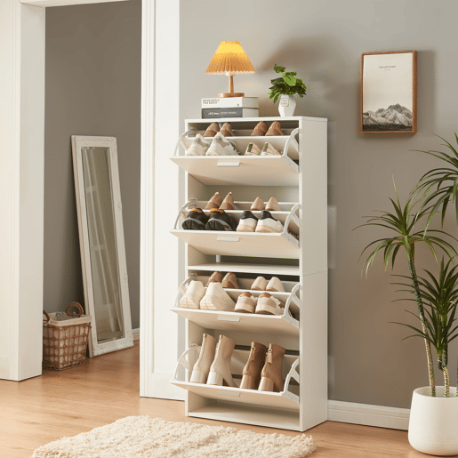 Sapateira Sykkylven 134x60x24 cm com 4 abas Branco en.casa