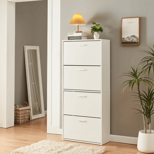 Sapateira Sykkylven 134x60x24 cm com 4 abas Branco en.casa