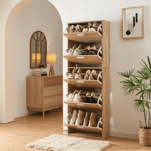 Sapateira Sykkylven 169x60x24 cm com 5 abas Carvalho Sonoma en.casa