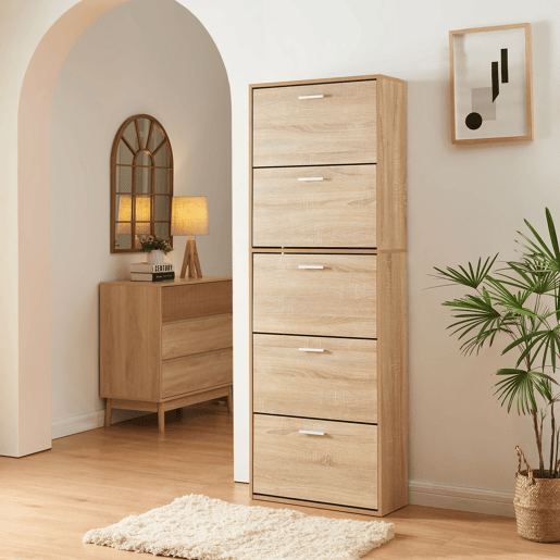 Sapateira Sykkylven 169x60x24 cm com 5 abas Carvalho Sonoma en.casa