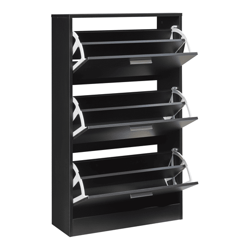 Sapateira Sykkylven 103x60x24 cm com 3 abas Preto en.casa