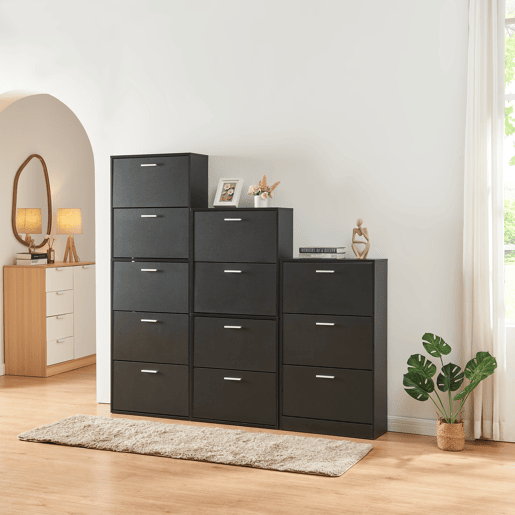 Sapateira Sykkylven 103x60x24 cm com 3 abas Preto en.casa