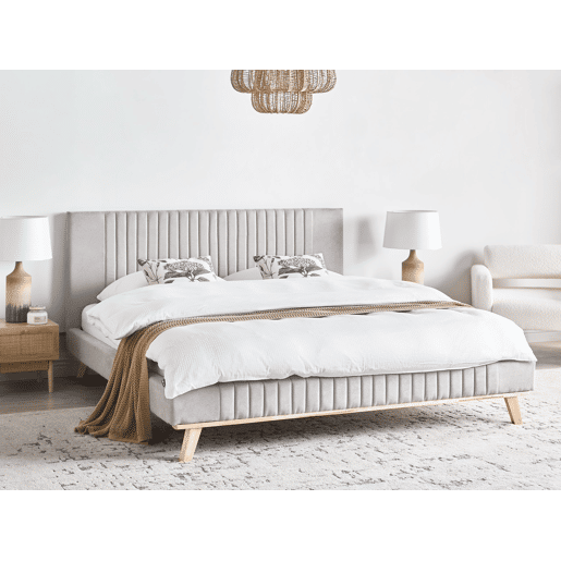 Cama Chenille TALENCE 180 x 200 cm Cinzento claro