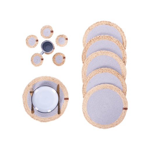 Conjunto de individuais e bases para copos ROSELLA Cinzento Juta Algodão