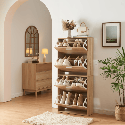 Sapateira Sykkylven 134x60x24 cm com 4 abas Carvalho Sonoma en.casa
