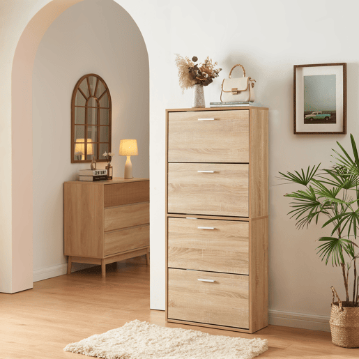 Sapateira Sykkylven 134x60x24 cm com 4 abas Carvalho Sonoma en.casa