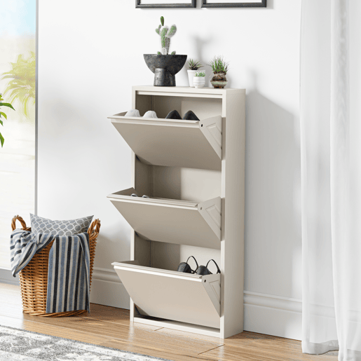 Sapateira Sokndal com 3 portas 104x50x15 cm metal - Branco-escuro en.casa