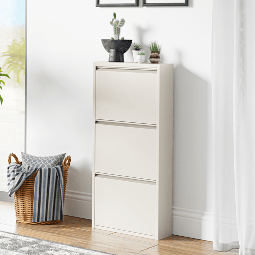Sapateira Sokndal com 3 portas 104x50x15 cm metal - Branco-escuro en.casa