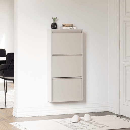 Sapateira Sokndal com 3 portas 104x50x15 cm metal - Branco-escuro en.casa