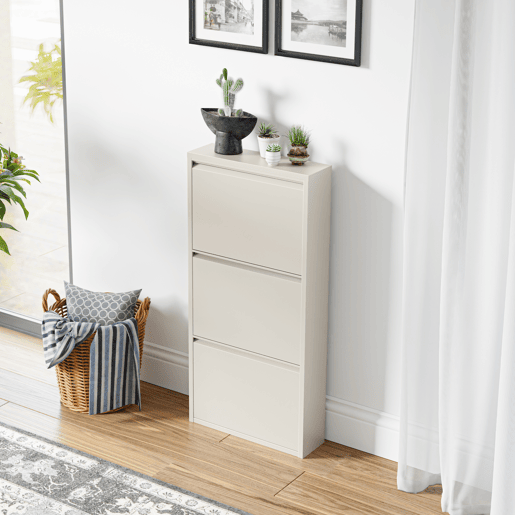 Sapateira Sokndal com 3 portas 104x50x15 cm metal - Branco-escuro en.casa
