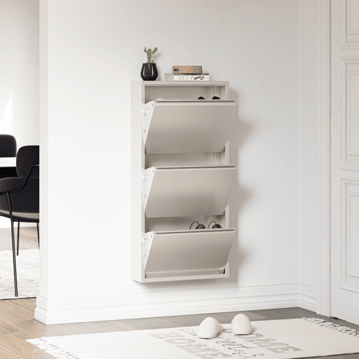Sapateira Sokndal com 3 portas 104x50x15 cm metal - Branco-escuro en.casa