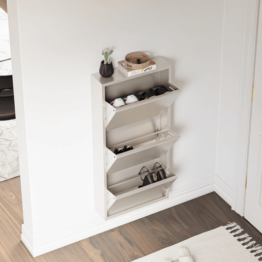 Sapateira Sokndal com 3 portas 104x50x15 cm metal - Branco-escuro en.casa