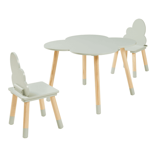 Conjunto mesa e 2 cadeiras para crianças Epim design de nuvens Verde en.casa