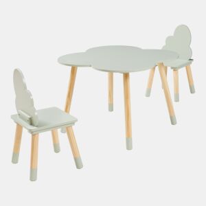 Conjunto mesa e 2 cadeiras para crianças Epim design de nuvens Verde en.casa