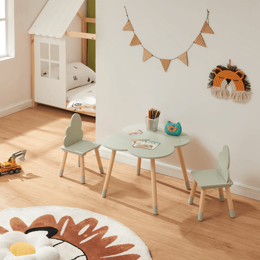 Conjunto mesa e 2 cadeiras para crianças Epim design de nuvens Verde en.casa