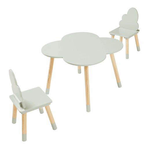 Conjunto mesa e 2 cadeiras para crianças Epim design de nuvens Verde en.casa