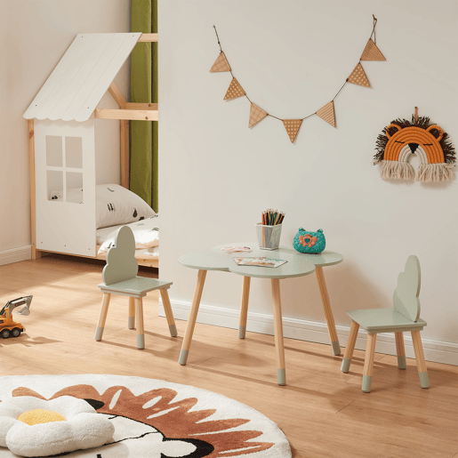 Conjunto mesa e 2 cadeiras para crianças Epim design de nuvens Verde en.casa