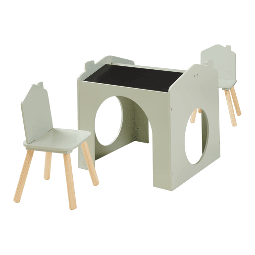 Conjunto de mesa para crianças Romso com 2 cadeiras aspecto de casa Verde en.casa