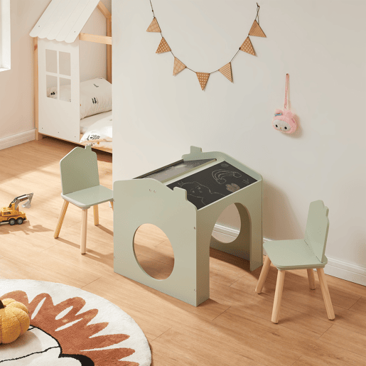 Conjunto de mesa para crianças Romso com 2 cadeiras aspecto de casa Verde en.casa