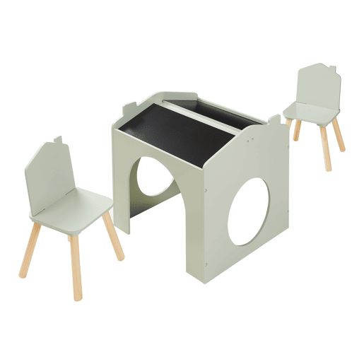 Conjunto de mesa para crianças Romso com 2 cadeiras aspecto de casa Verde en.casa
