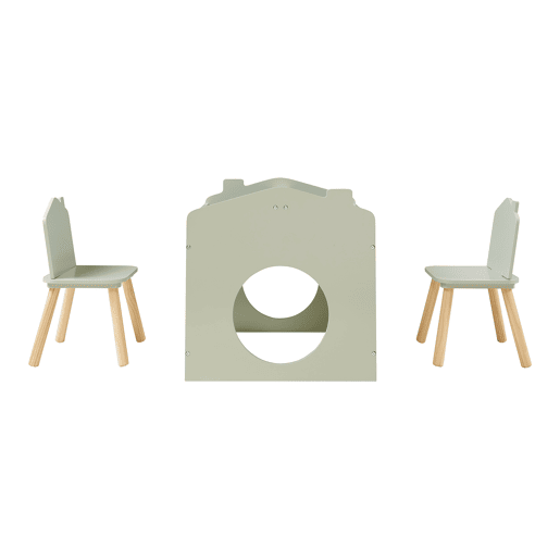 Conjunto de mesa para crianças Romso com 2 cadeiras aspecto de casa Verde en.casa