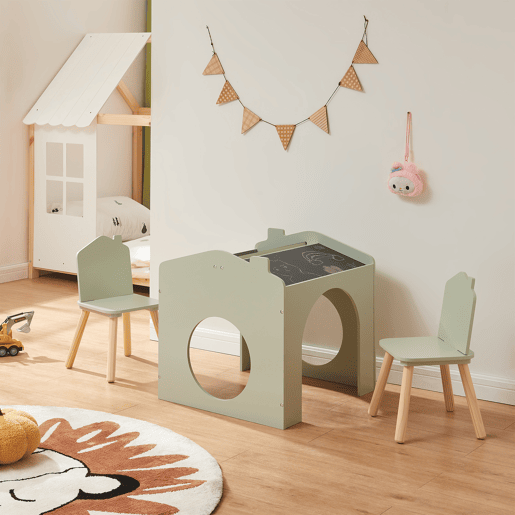 Conjunto de mesa para crianças Romso com 2 cadeiras aspecto de casa Verde en.casa
