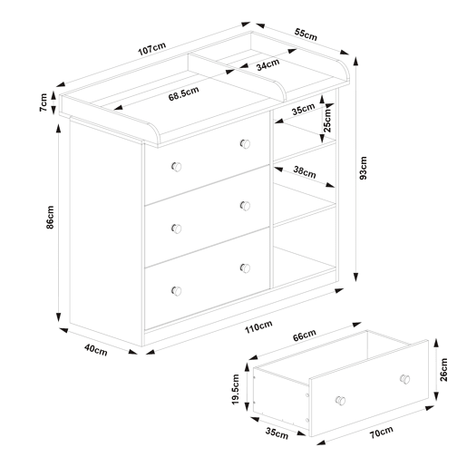 Trocador Beldinupp com tapete muda-fraldas amovível 93 x 110 x 55 cm Branco en.casa