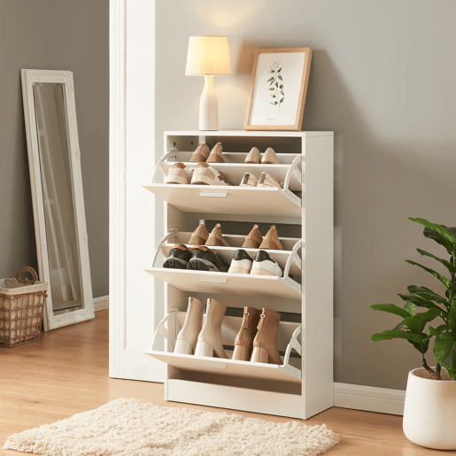 Sapateira Sykkylven 103x60x24 cm com 3 abas Branco en.casa