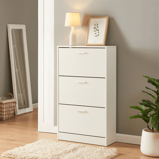 Sapateira Sykkylven 103x60x24 cm com 3 abas Branco en.casa