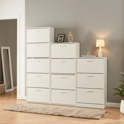 Sapateira Sykkylven 103x60x24 cm com 3 abas Branco en.casa