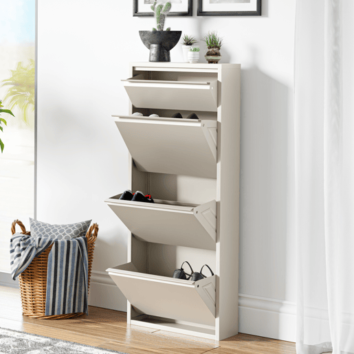 Sapateira Sokndal com 3+1 portas 118x50x15 cm metal - Branco-escuro en.casa