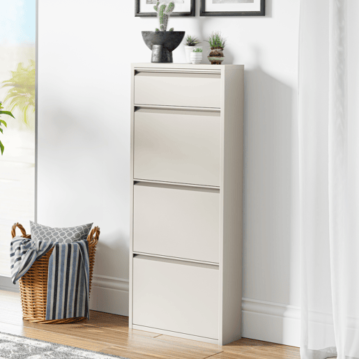 Sapateira Sokndal com 3+1 portas 118x50x15 cm metal - Branco-escuro en.casa