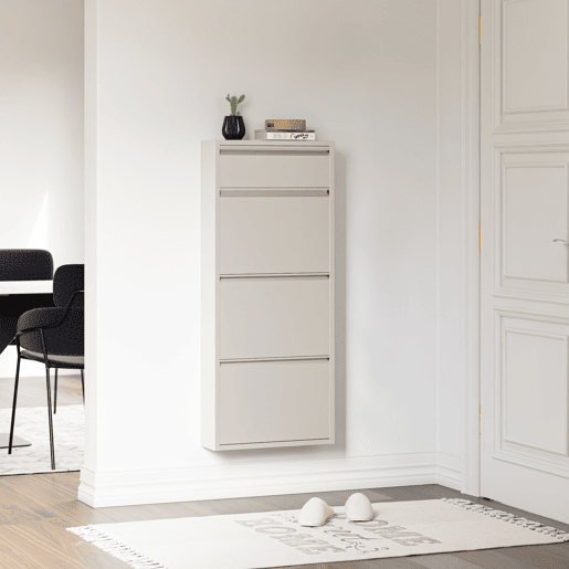 Sapateira Sokndal com 3+1 portas 118x50x15 cm metal - Branco-escuro en.casa