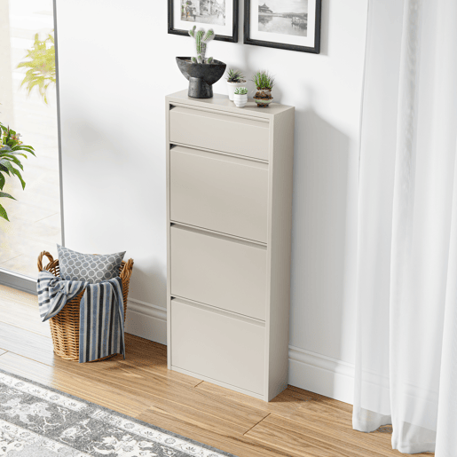Sapateira Sokndal com 3+1 portas 118x50x15 cm metal - Branco-escuro en.casa